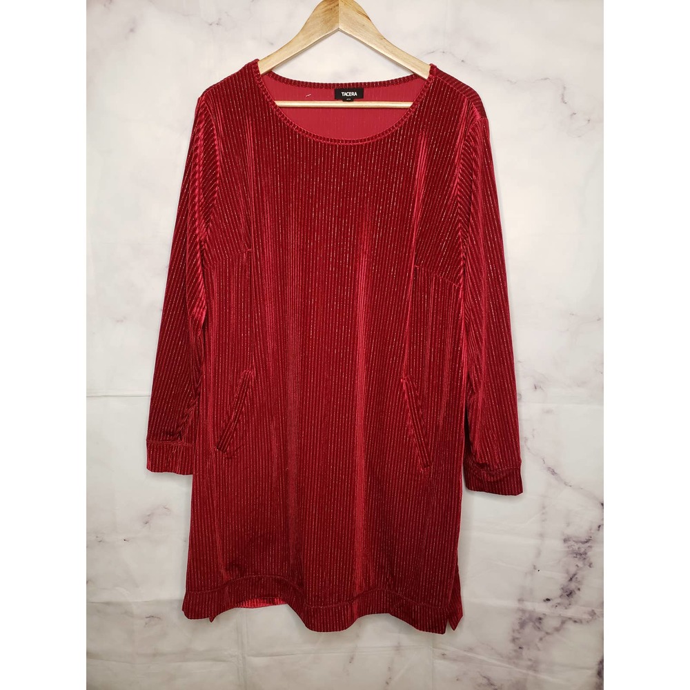 TACERA red corduroy lined long sleeve dress 2X